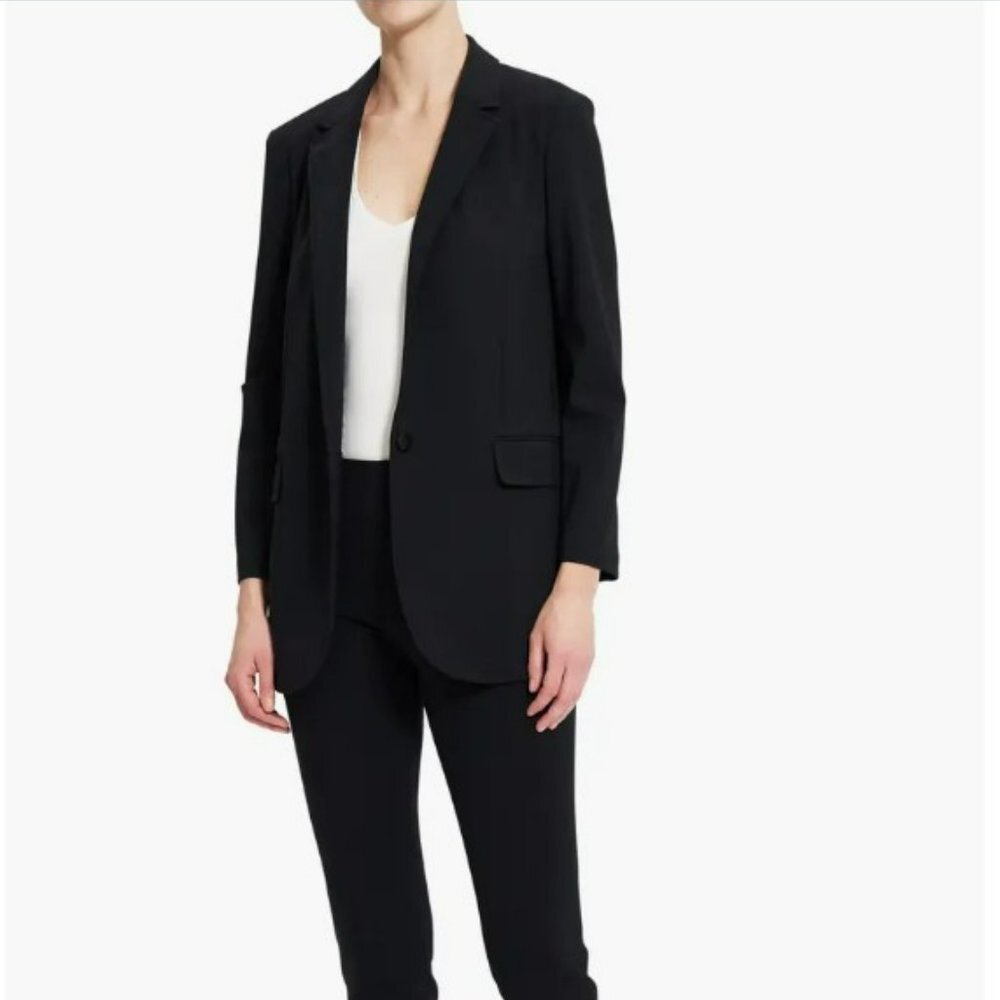 Theyskens Theory Casual Oversized Black One‎ Button Front Blazer Size 4-38